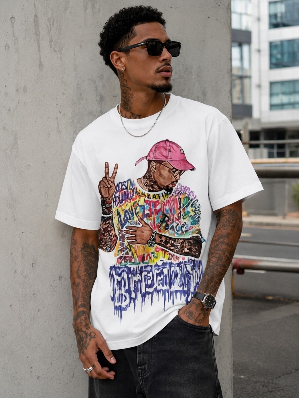 Men’s White Graphic T-Shirt – Size XS – 100% Cotton
